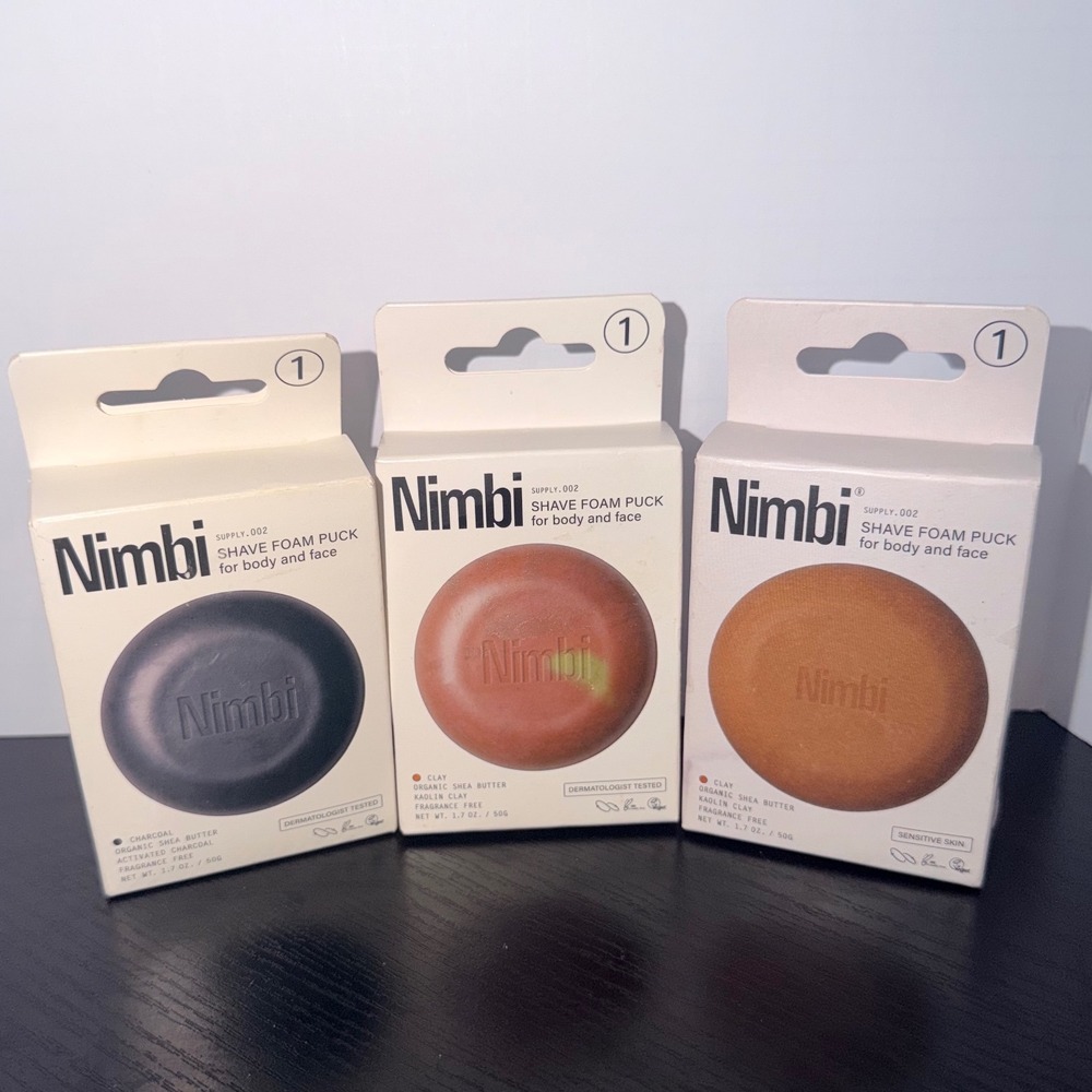 Nimbi Supply.002 Shave Foam Puck 3-Pack Charcoal Clay Sensitive Skin 1.7oz New